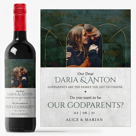 Personalised wine with text and 1 photo - Would you like to be our godparents?