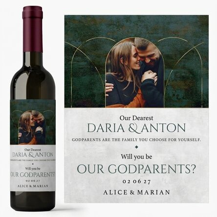 Personalised wine with text and 1 photo - Would you like to be our godparents?