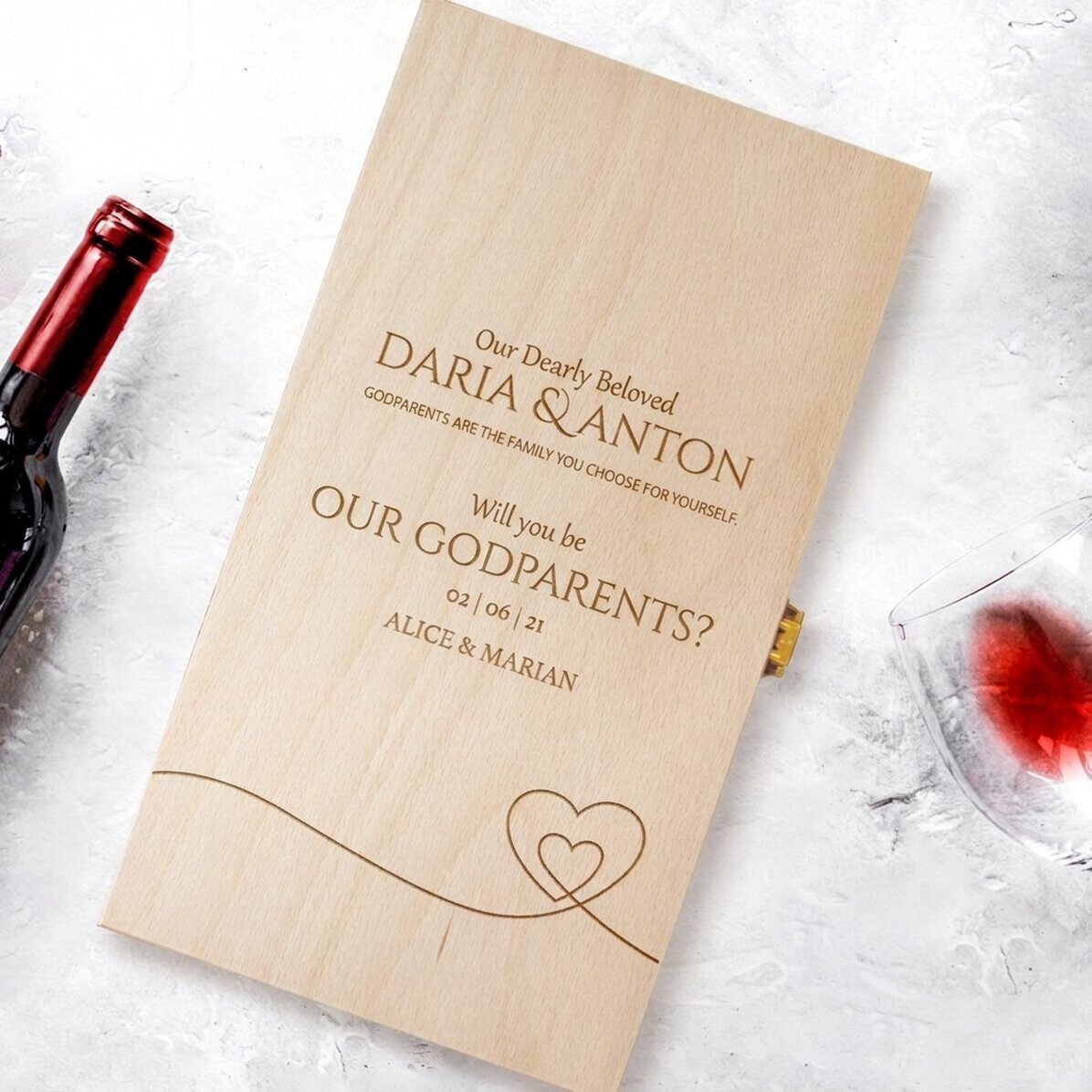 Personalised wine box for two bottles - Request for godparents