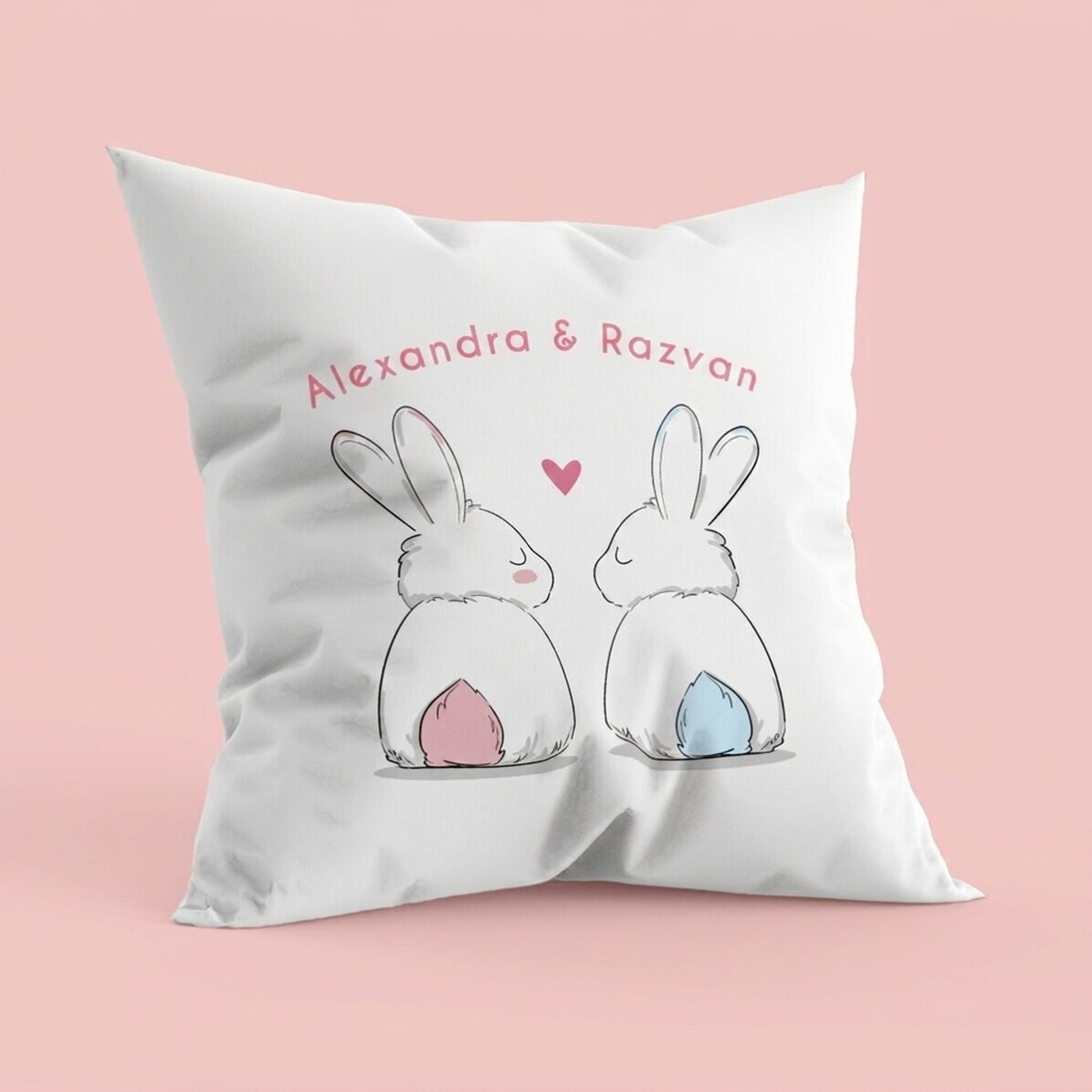 Personalised cushion with text - Bunnies in love