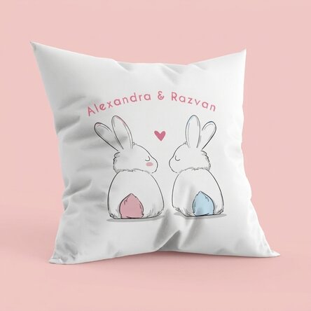 Personalised cushion with text - Bunnies in love