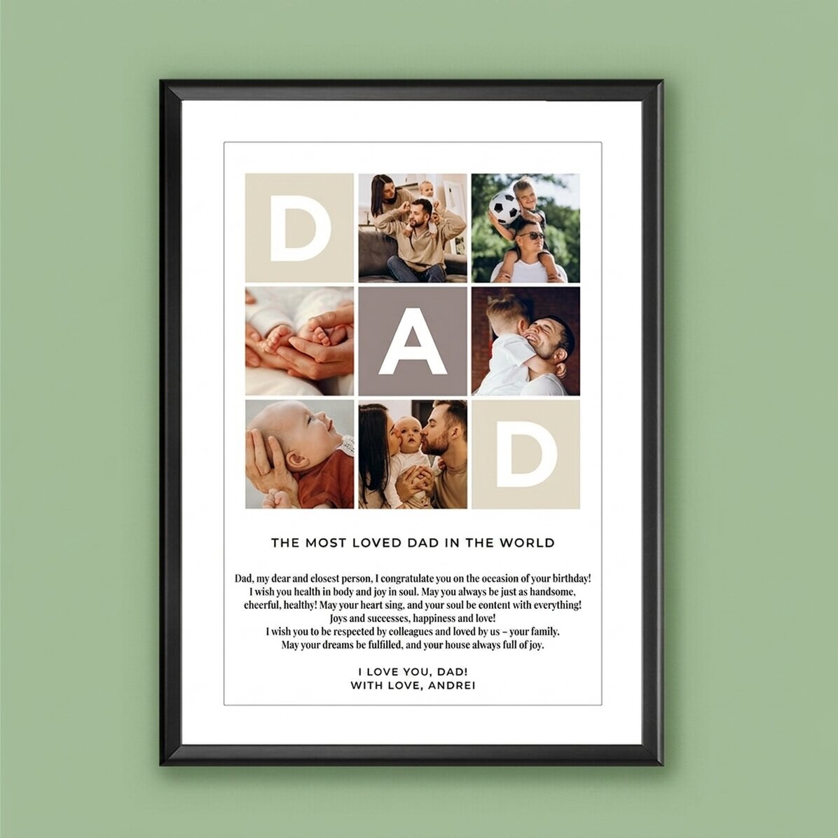 Personalised canvas with text and 6 photos - DAD