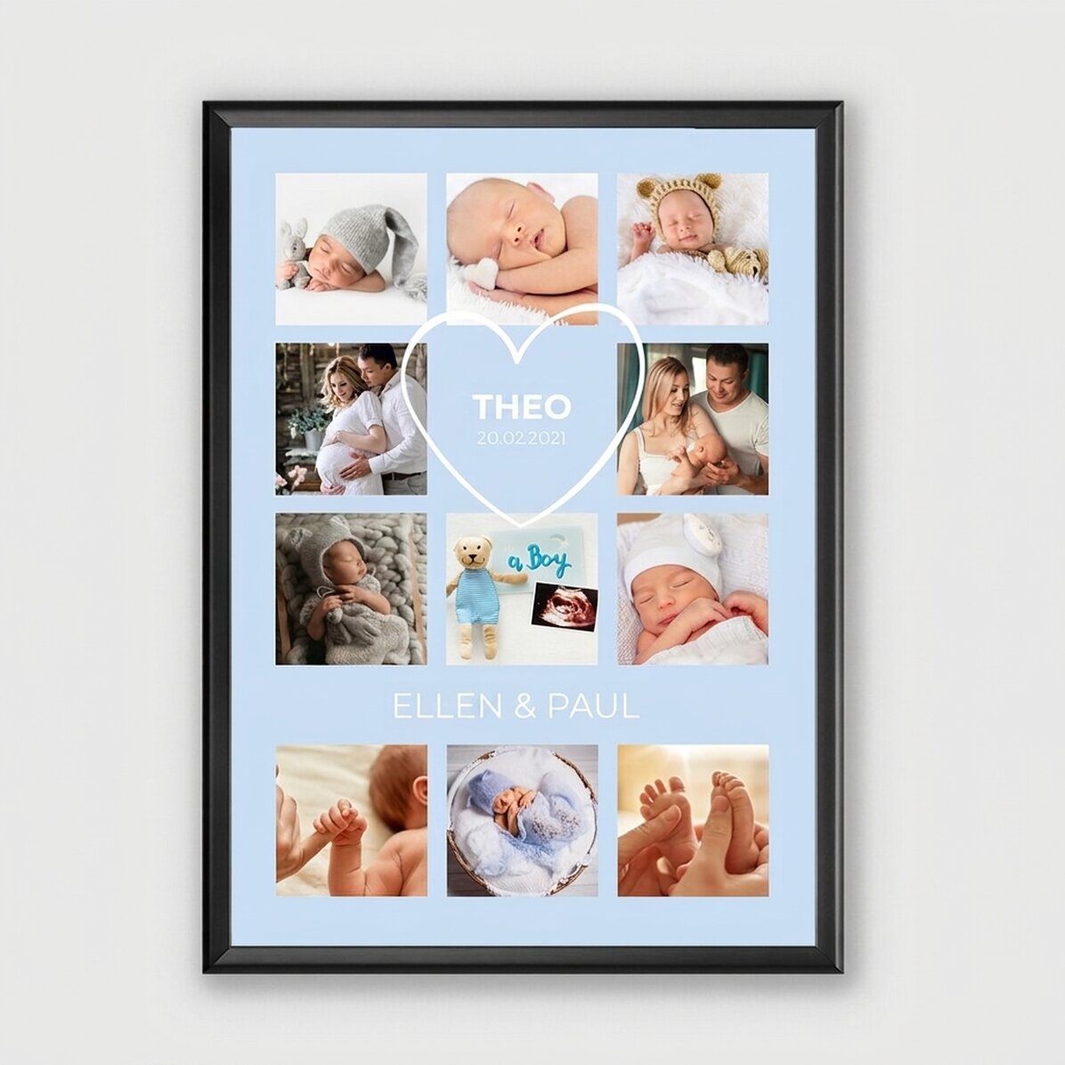 Personalised canvas with text and 11 photos - Baby boy