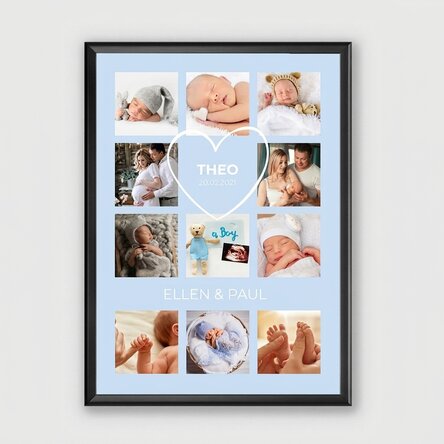 Personalised canvas with text and 11 photos - Baby boy