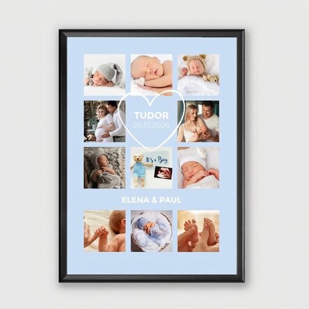 Personalised canvas with text and 11 photos - Baby boy