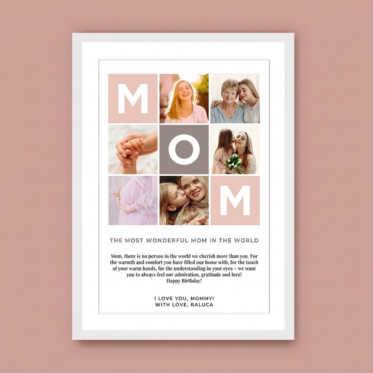 Personalised canvas with text and 6 photos - MOM