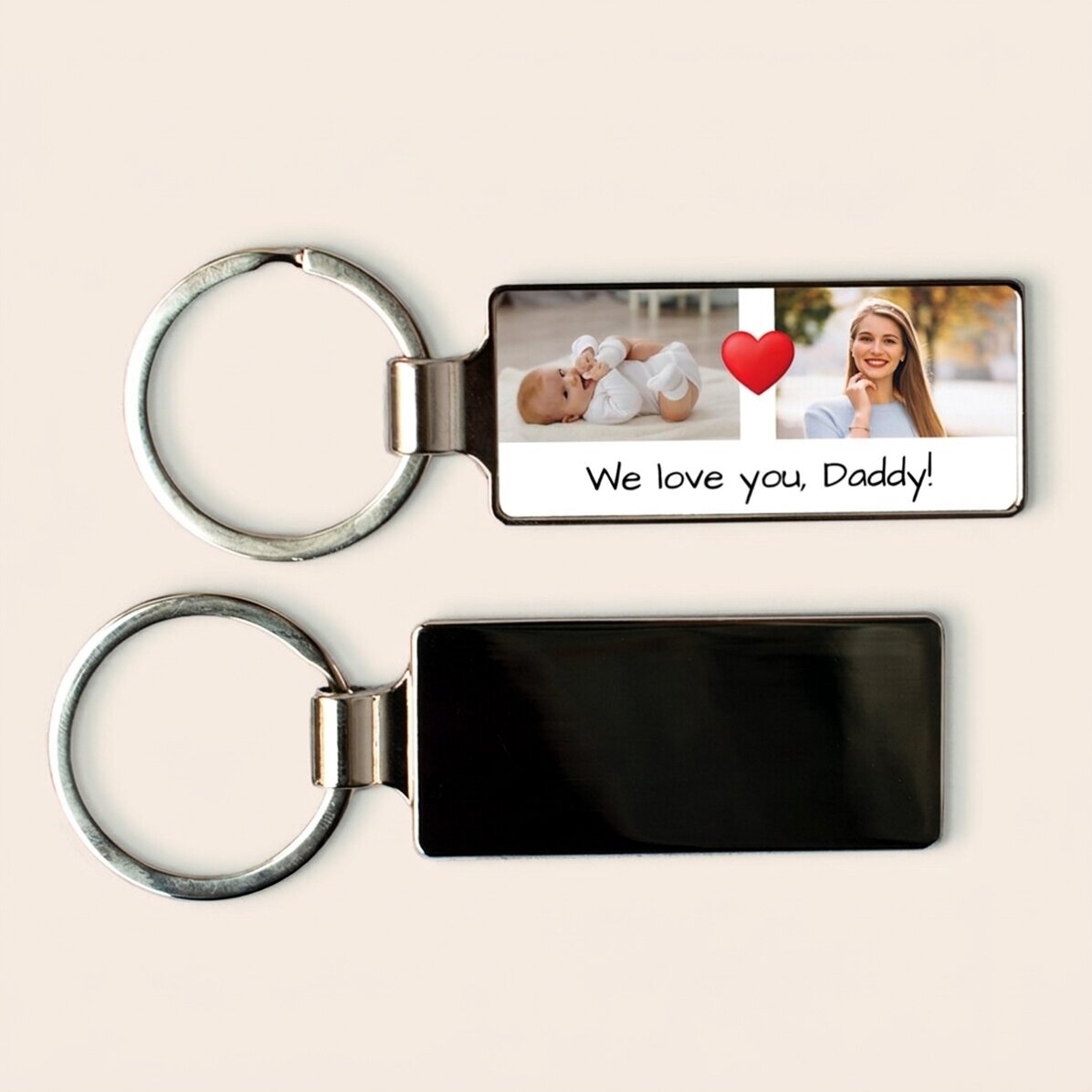 Personalised keyring with 2 photos and message