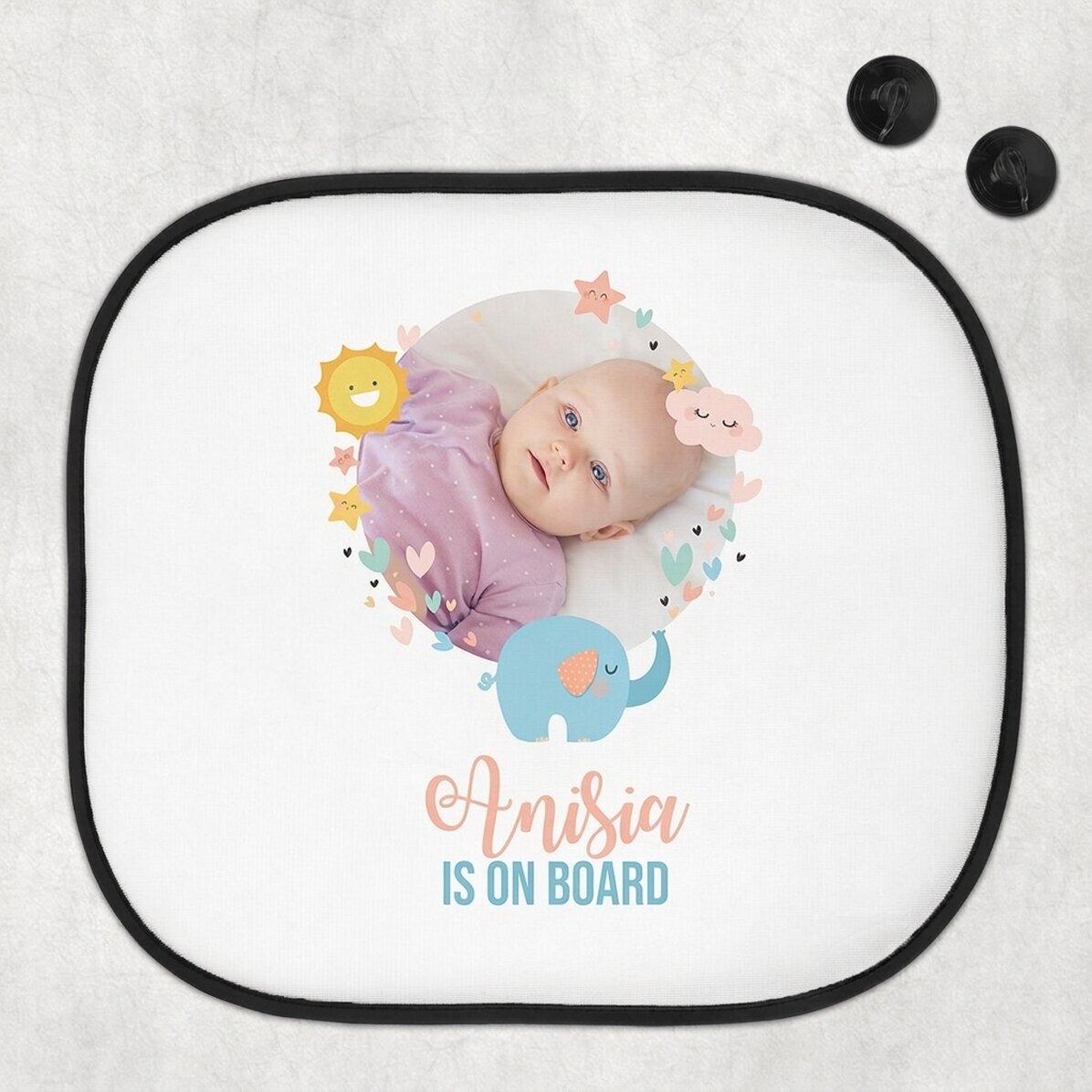 Personalised car sunshade with a photo and text - Baby on board