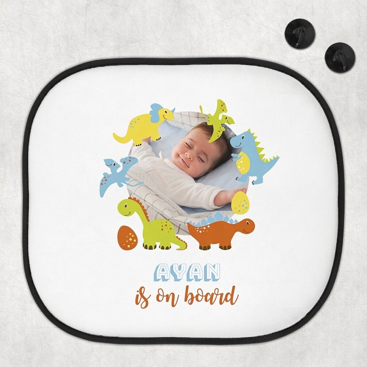 Personalised car sunshade with photo and text - Baby on board for boys