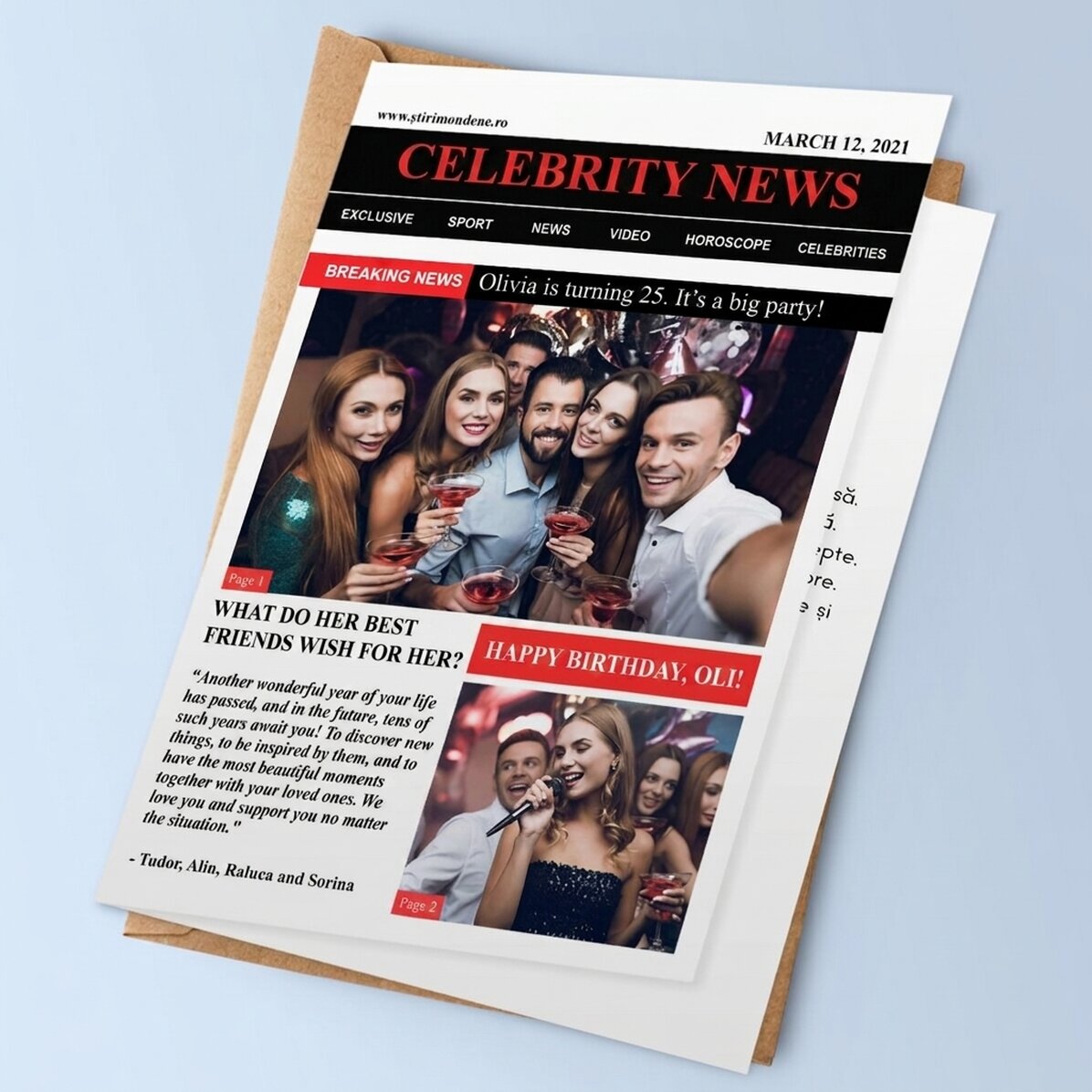 Personalised greeting card with photos and text - Breaking News