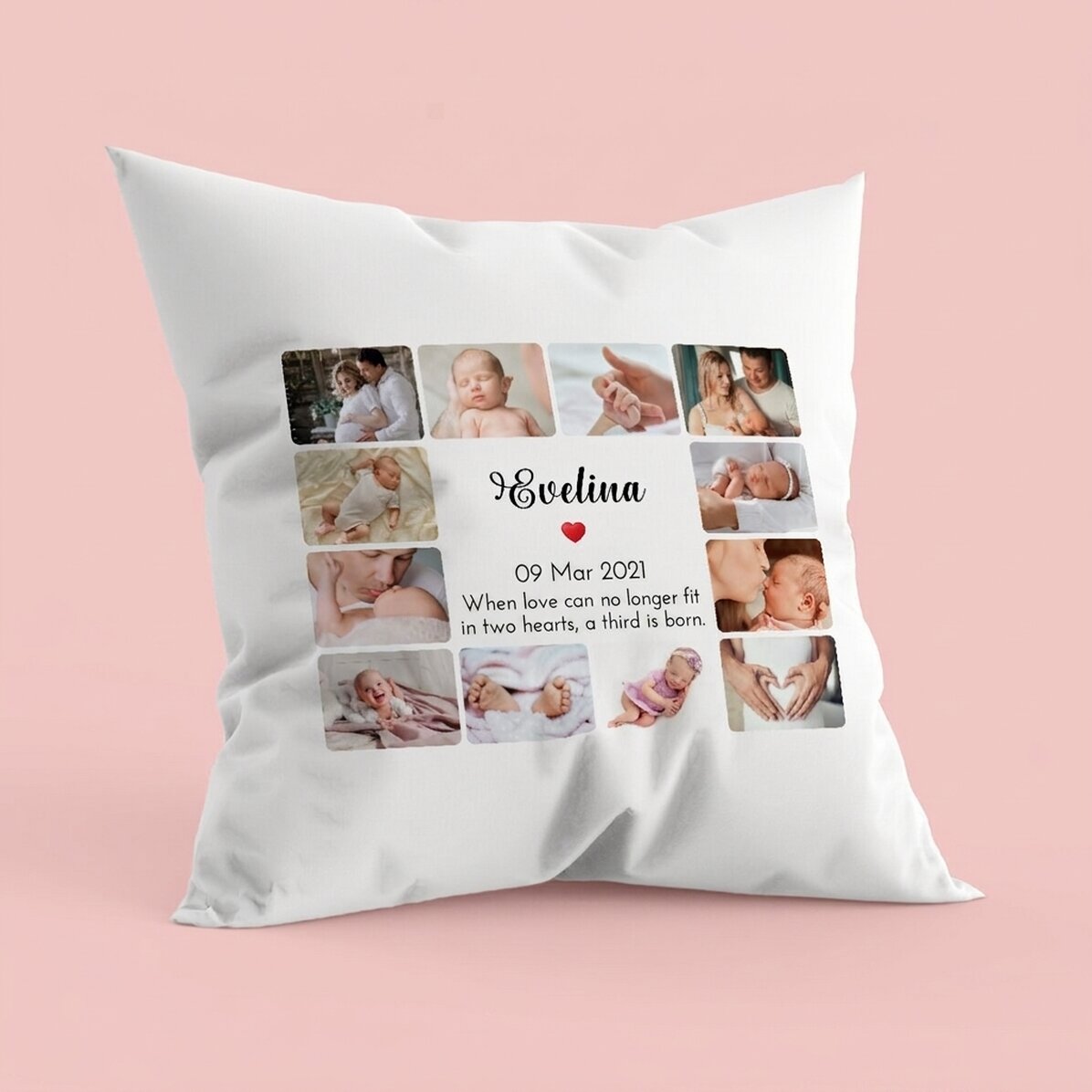 Personalised cushion with 12 photos and text - Baby