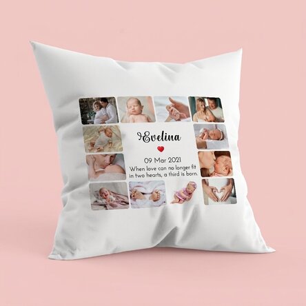 Personalised cushion with 12 photos and text - Baby