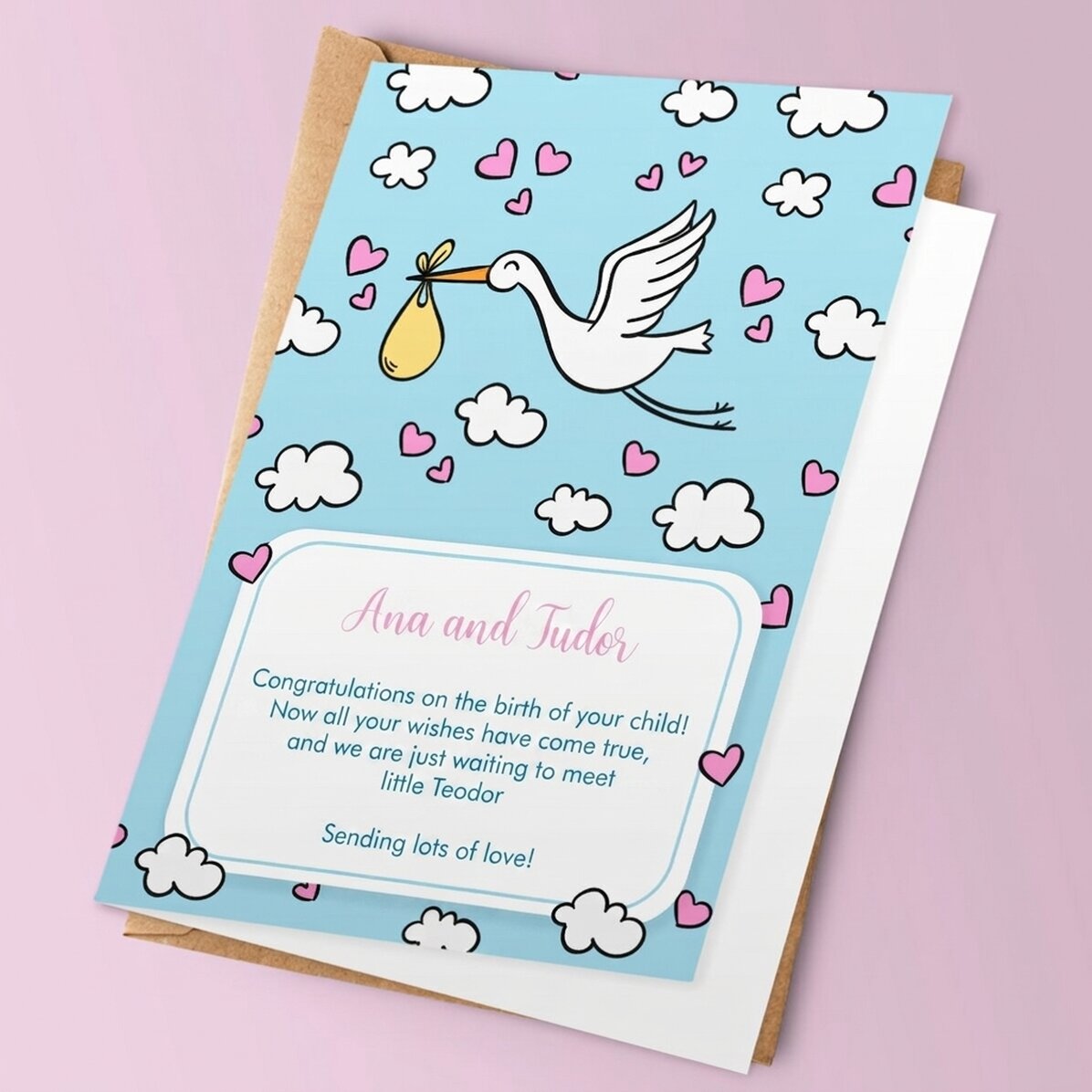 Personalised card with text - New Baby