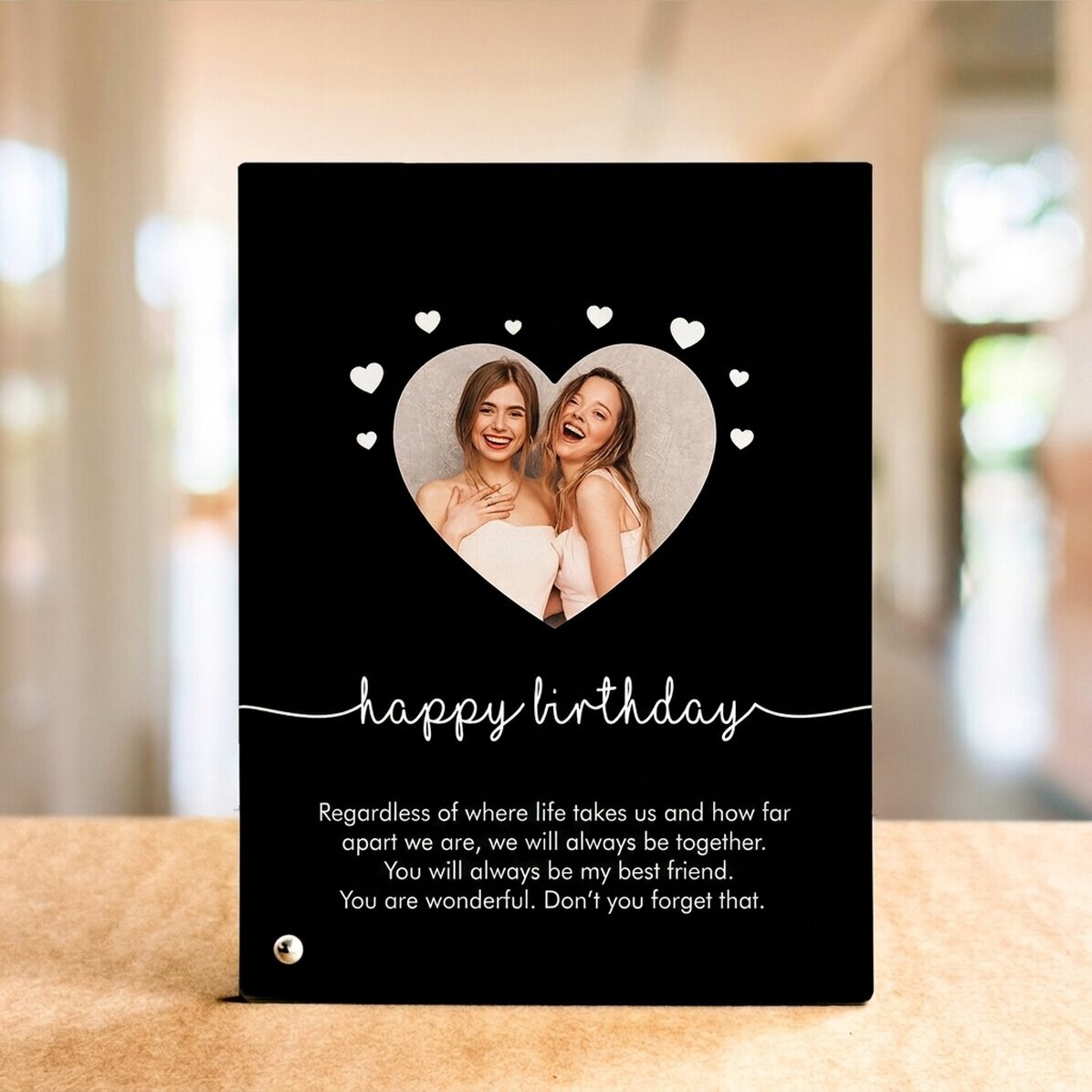 Personalised desk photo frame with a photo and text - Heart