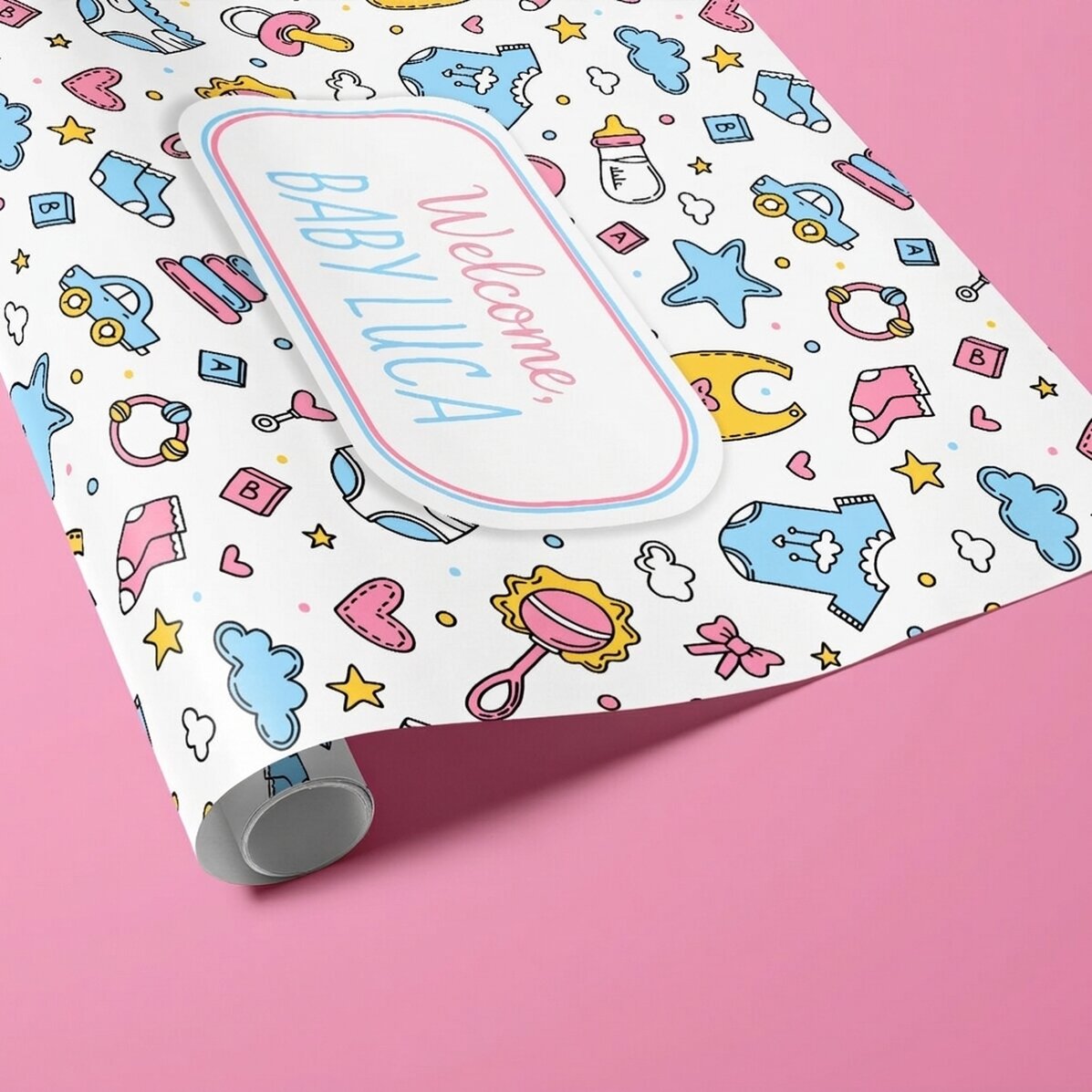 Personalised gift wrapping paper with text - New baby