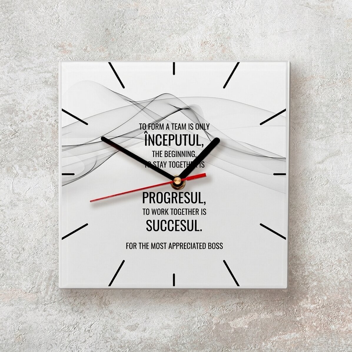 Personalised square clock with text - Success