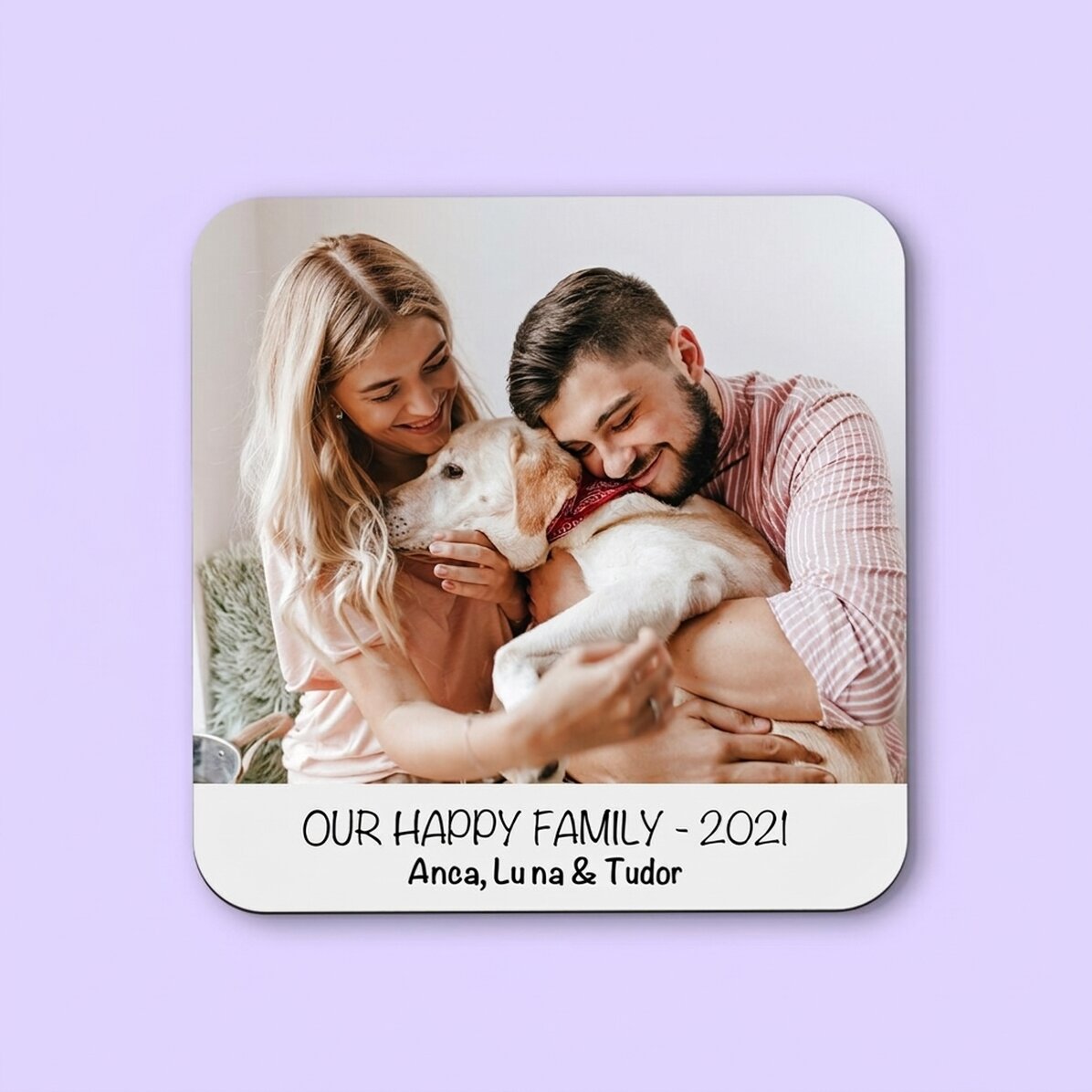Personalised cup holder with a photo and text