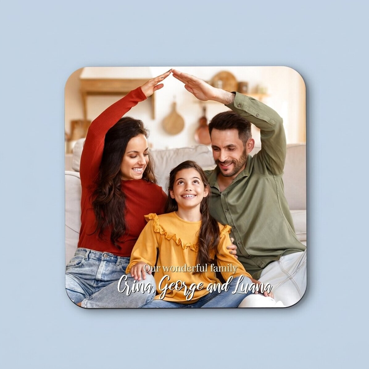 Personalised glass holder with photo and text - Our family