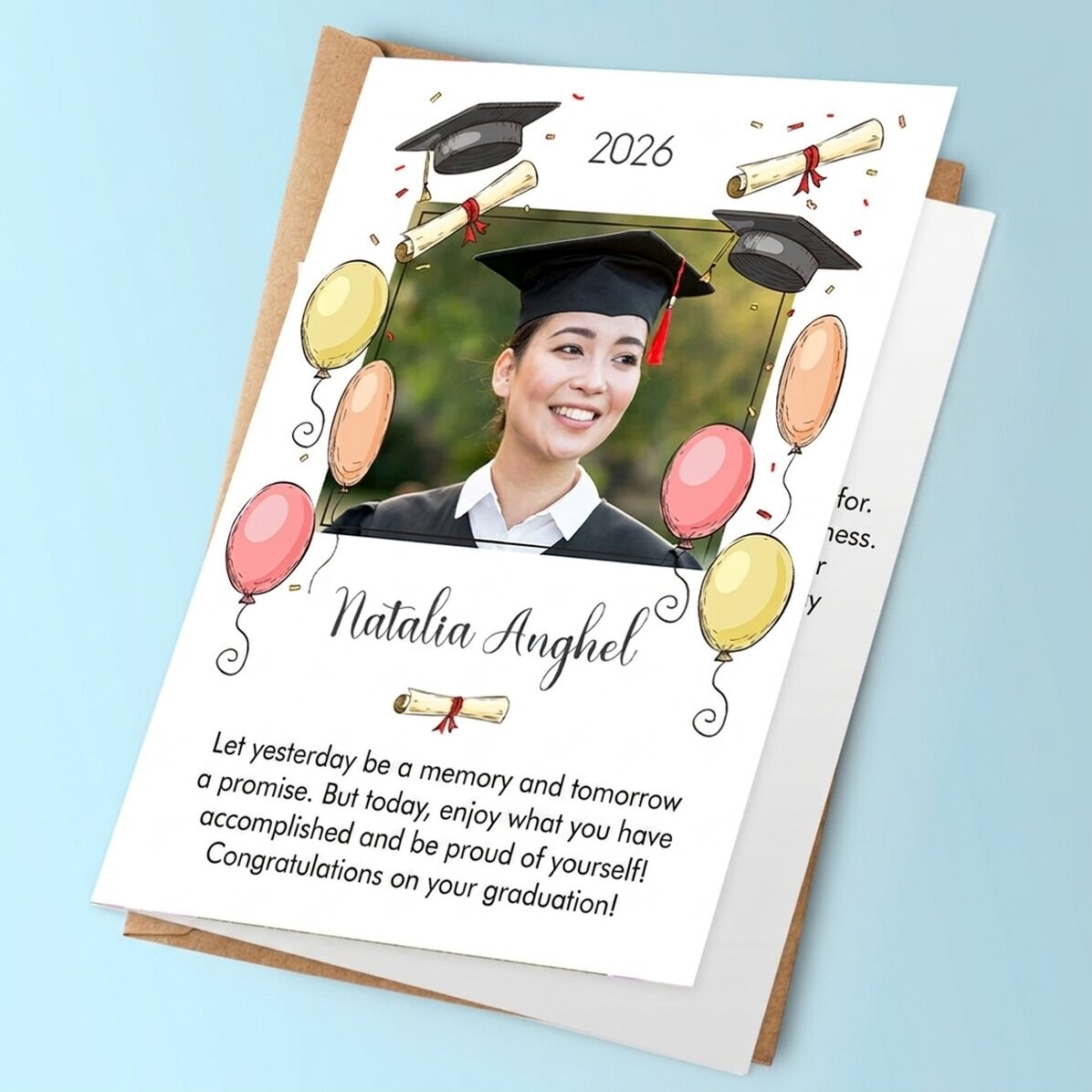 Personalised card with a photo and text - Graduation