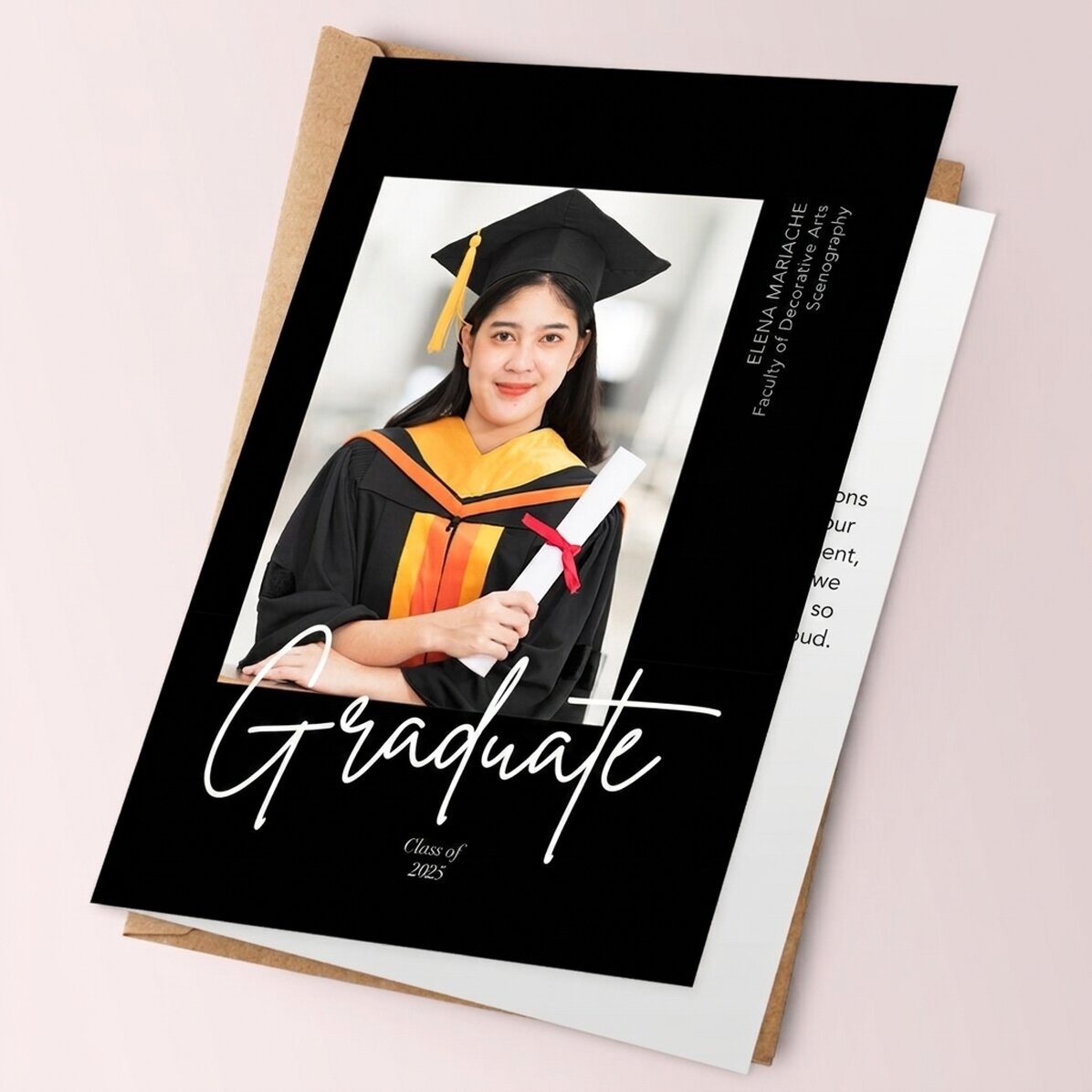 Personalised card with a photograph and text for graduation