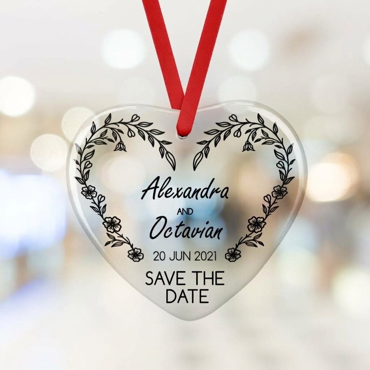 Personalised heart ornament with text - Save the Date