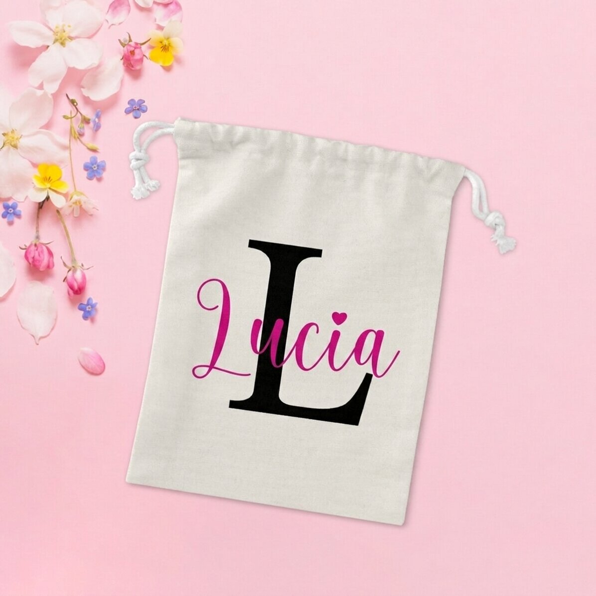 Small gift bag personalised with name and initial