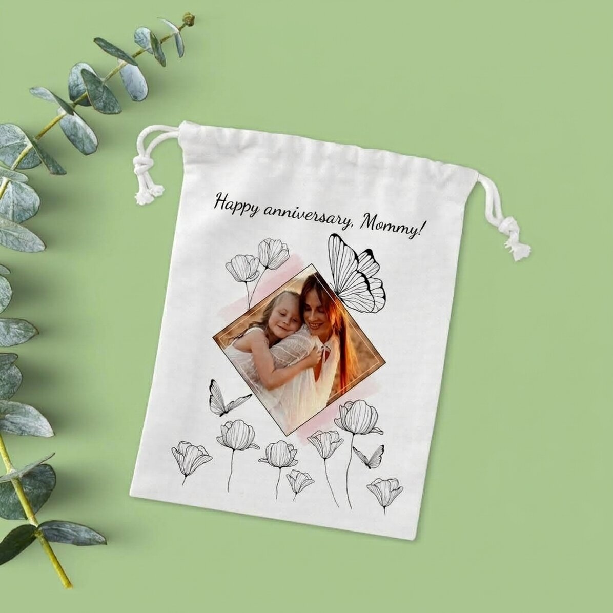 Small gift bag personalised with a photo and text - My dear