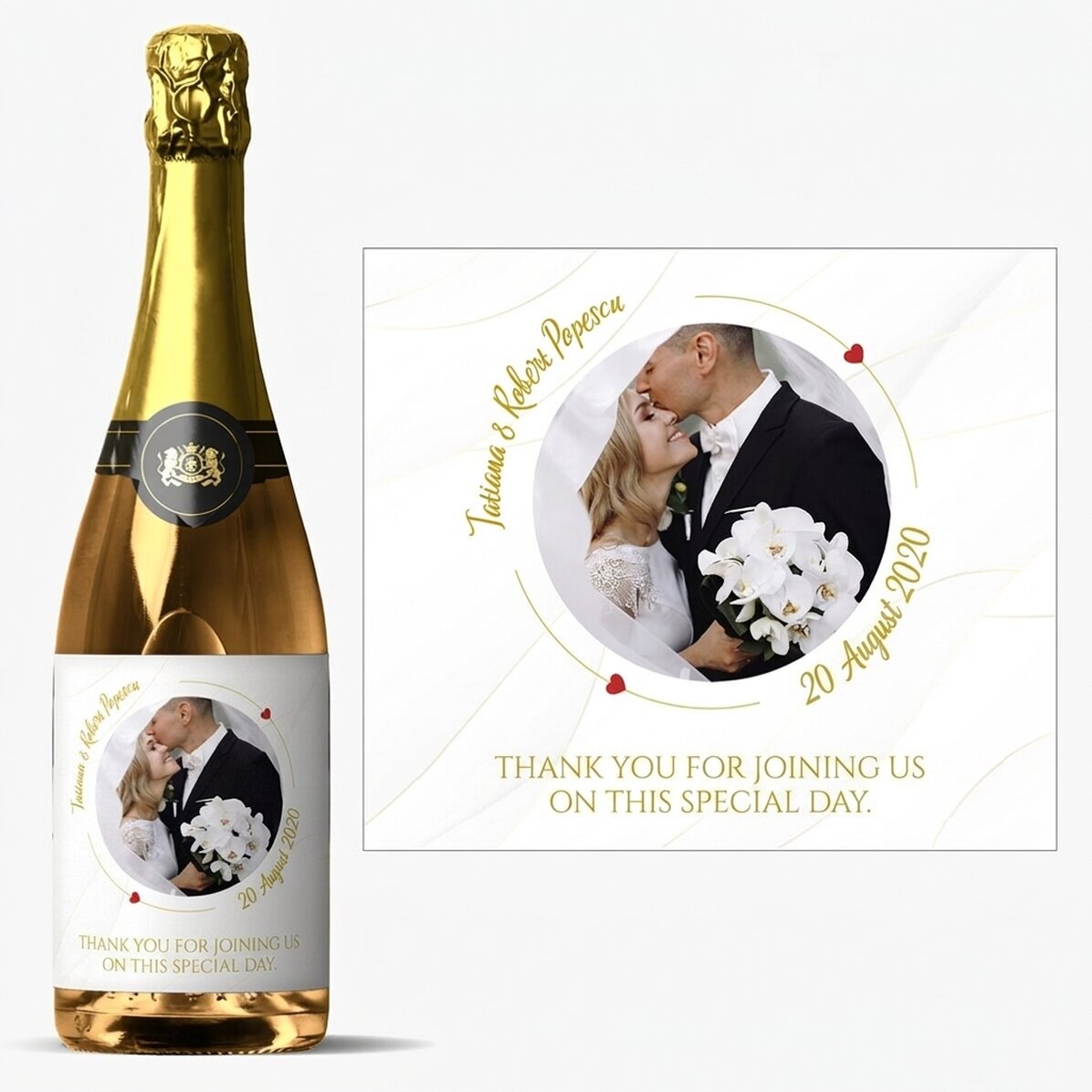 Personalised sparkling wine with text and photo - Our Wedding
