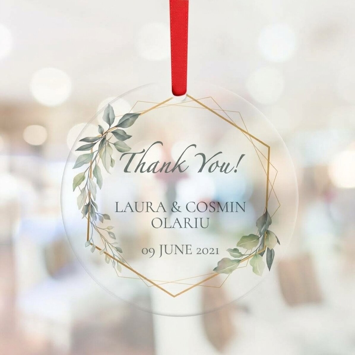 Personalised round ornament with text - Thank you (white)