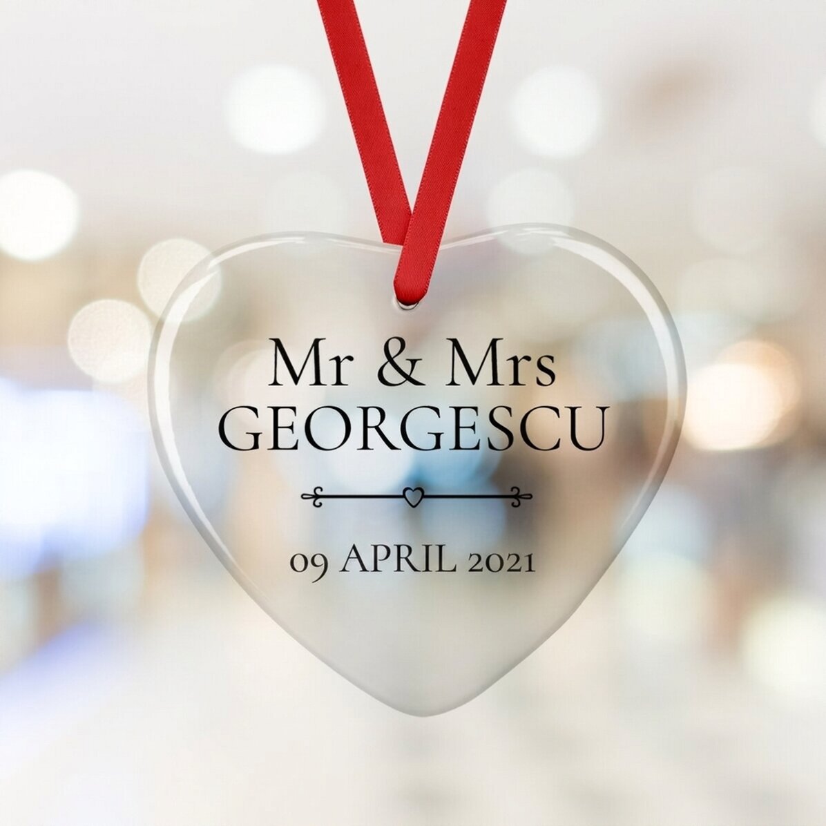 Personalised heart ornament with text - Mr & Mrs
