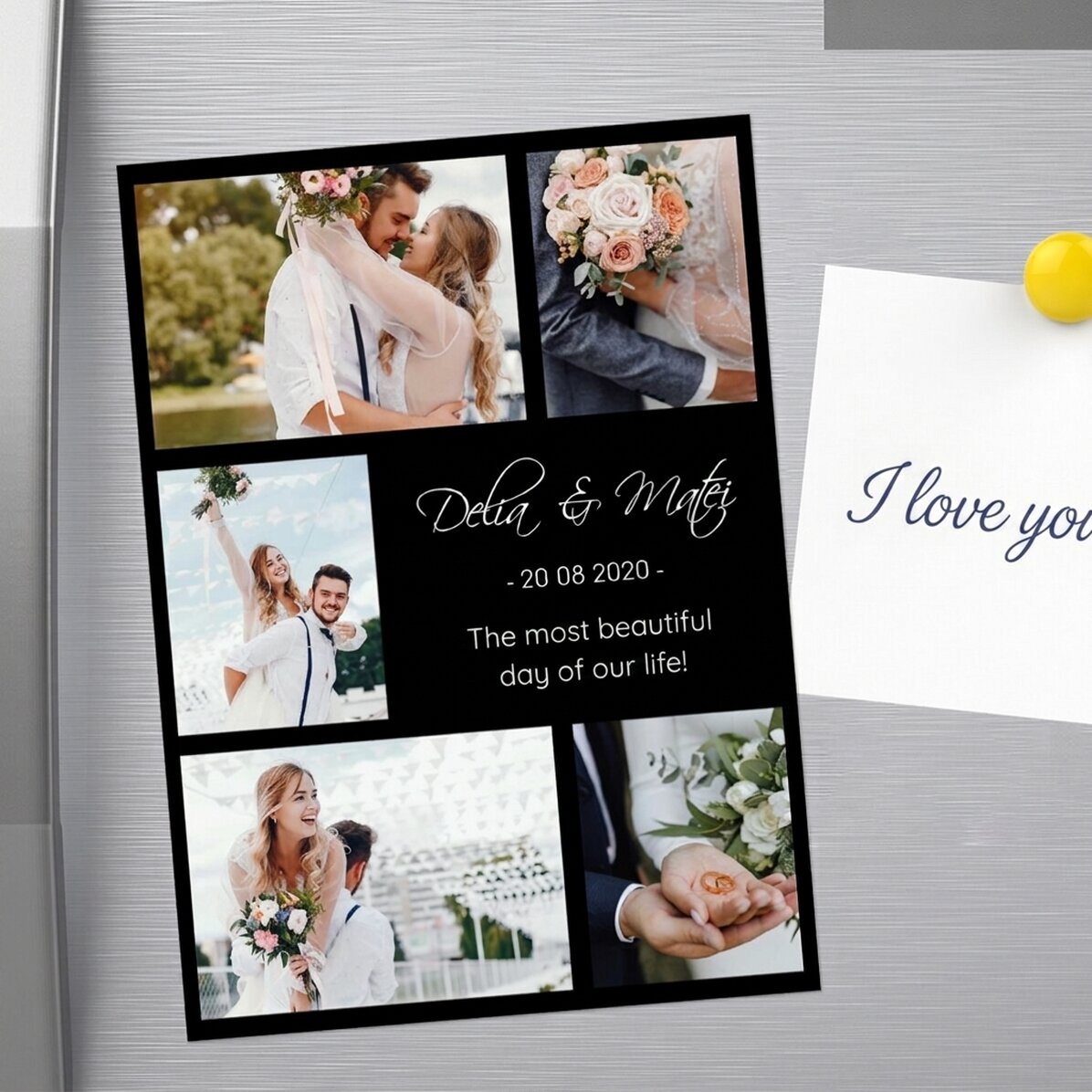 Personalised 13x18cm magnet with 5 photos and text