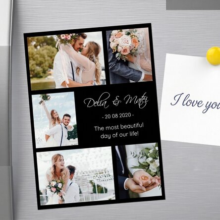 Personalised 13x18cm magnet with 5 photos and text