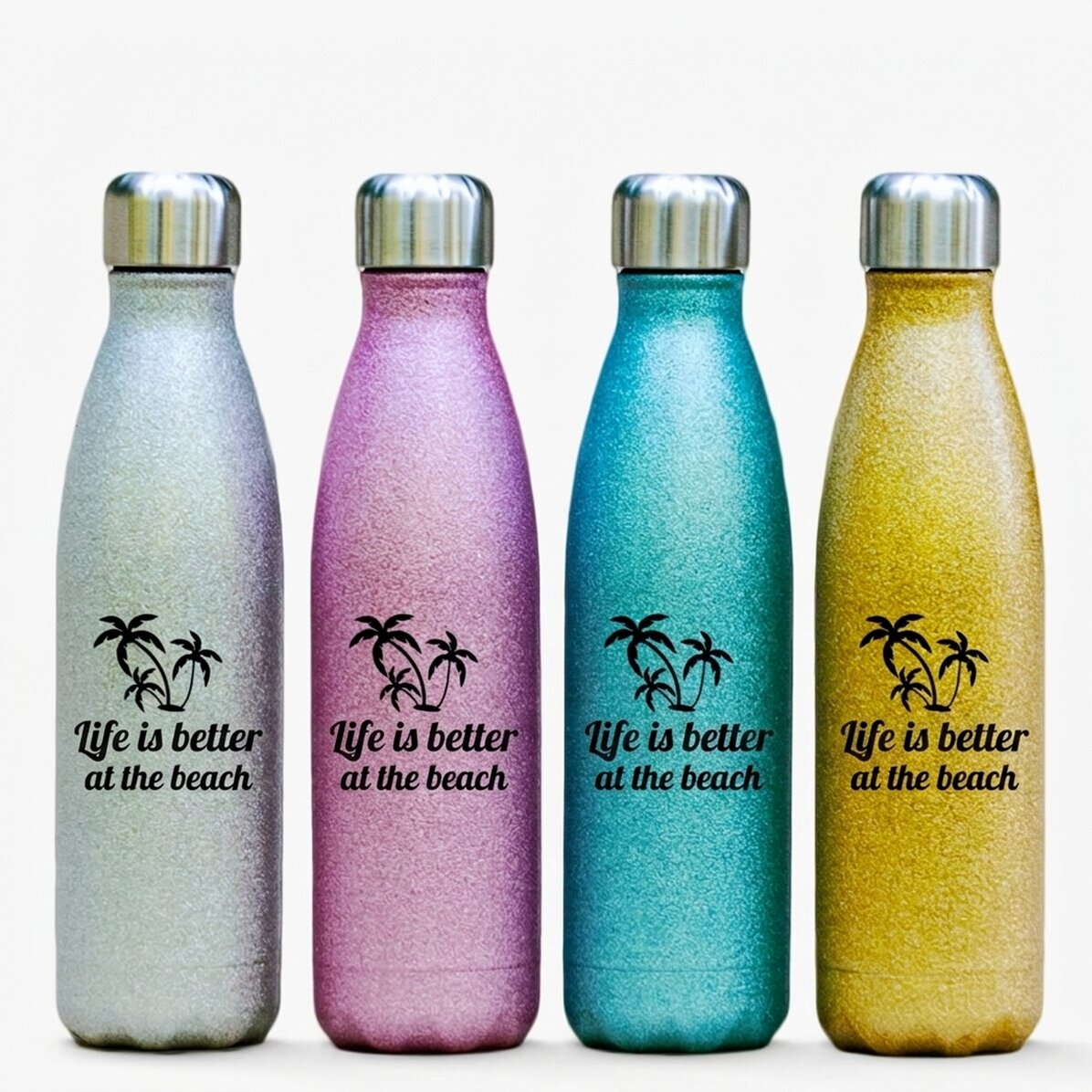 Personalised glitter thermos with text - Life is better at the beach