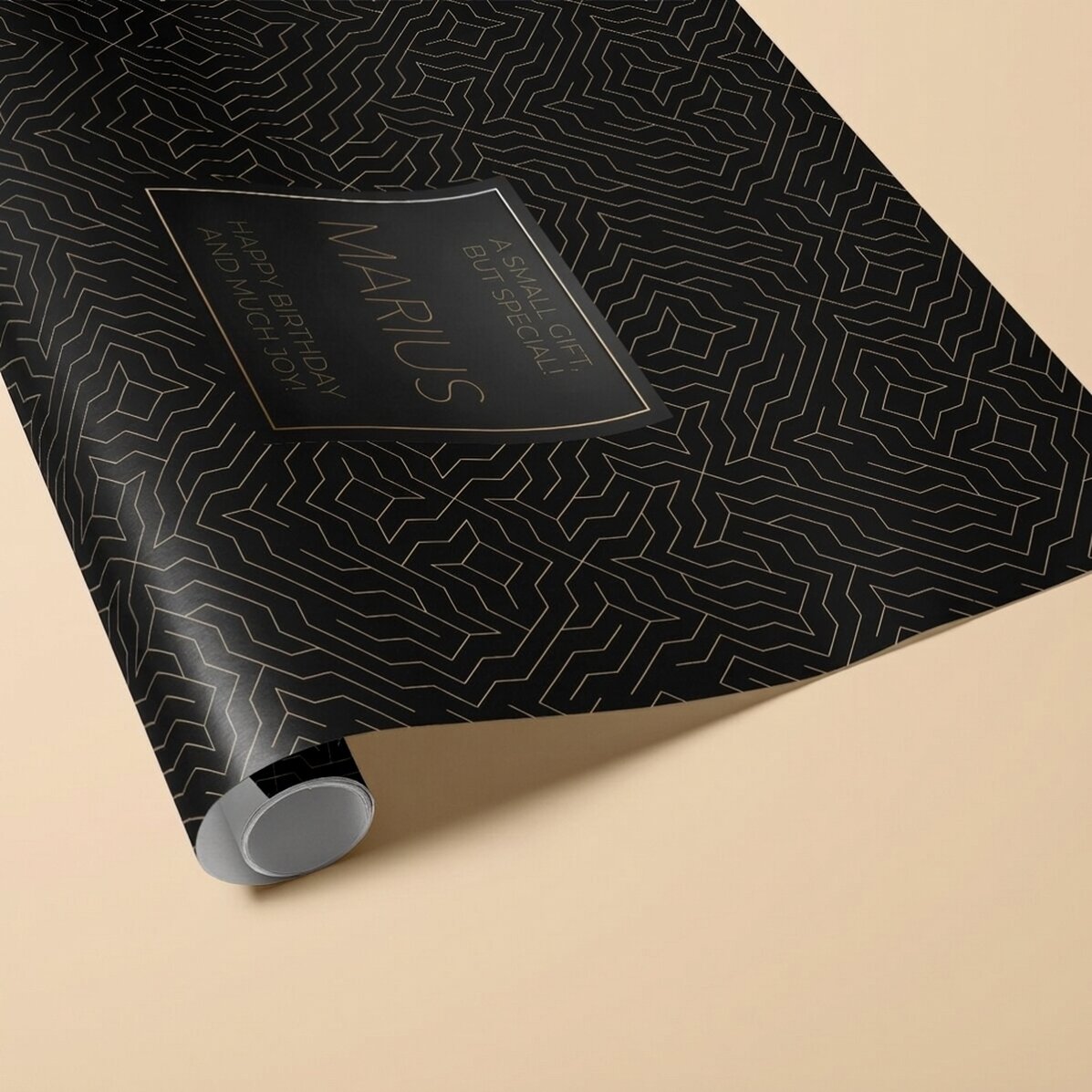 Personalised gift wrapping paper with text - Black & Gold