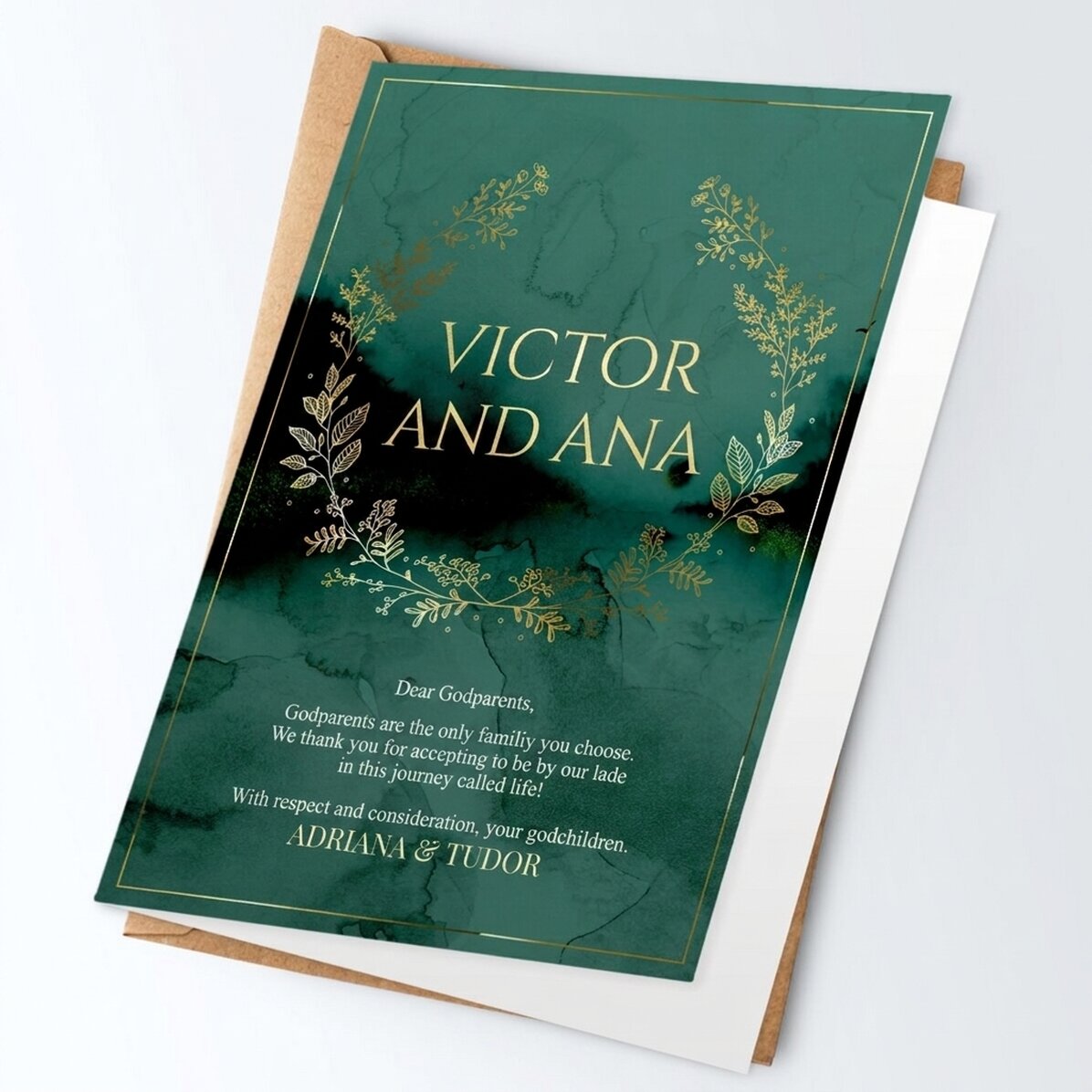 Personalised greeting card with text - Thank you to the godparents