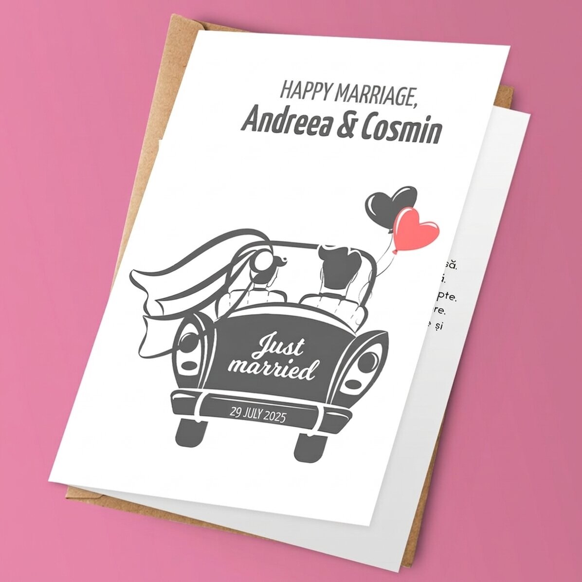 Personalised greeting card with text - Just married