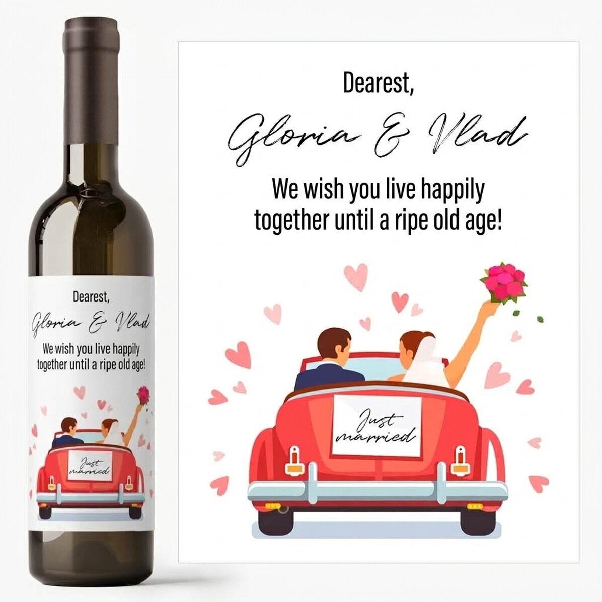 Personalised wine with message - Just married couple