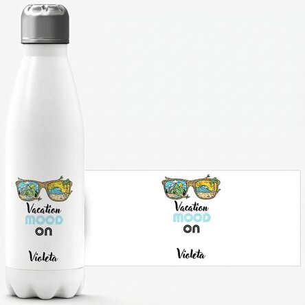 Thermos with white base personalised with name - Vacation mood ON