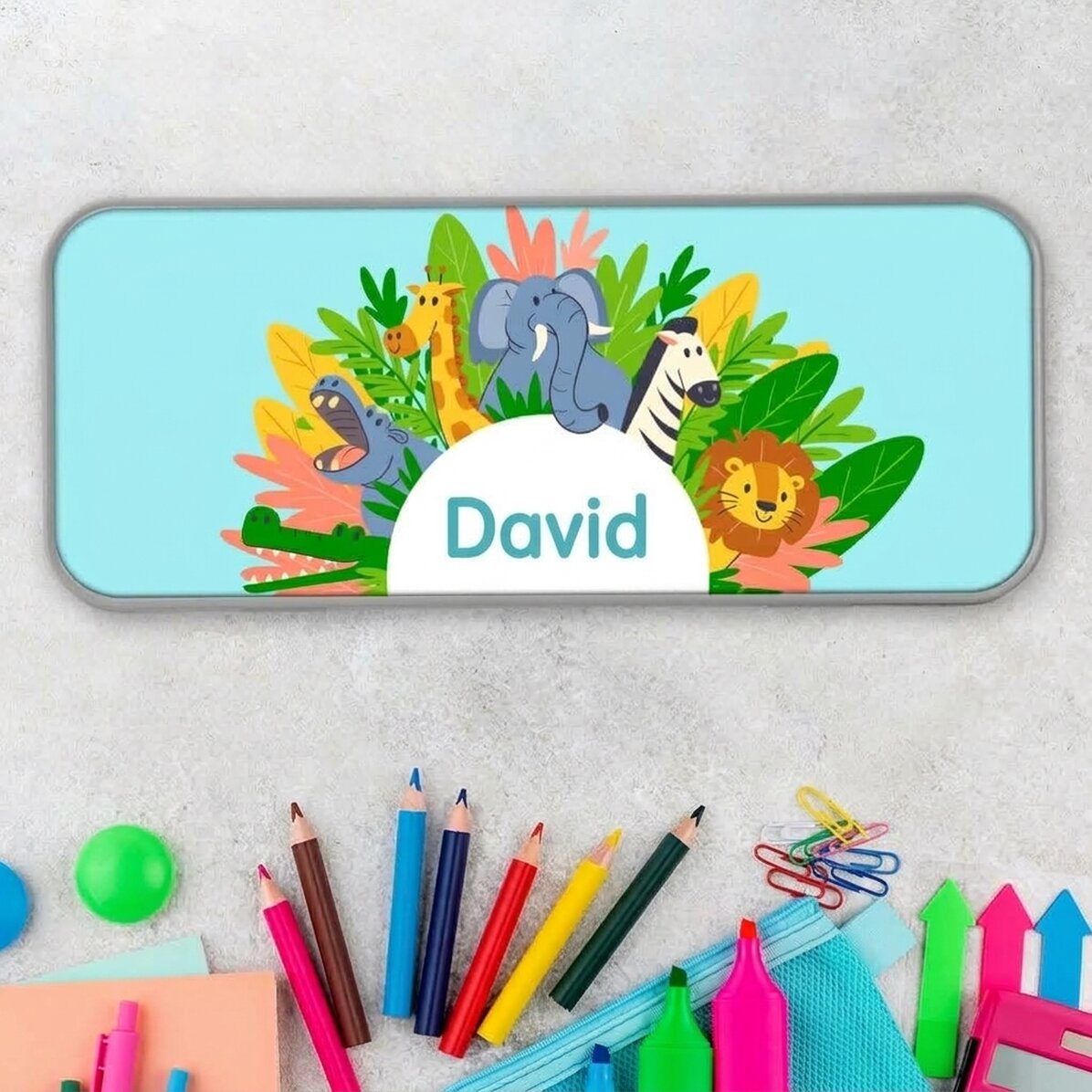 Personalised pencil case with text - Animals