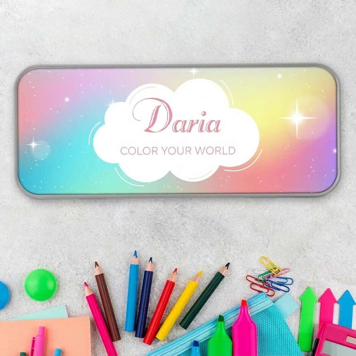 Personalised pencil case with text - Rainbow