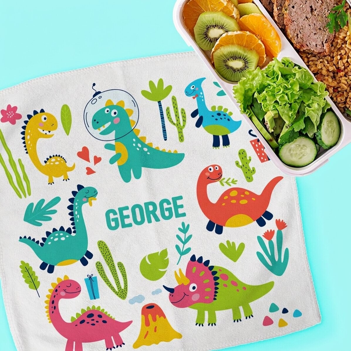 Personalised towel with text for children - Dinosaurs