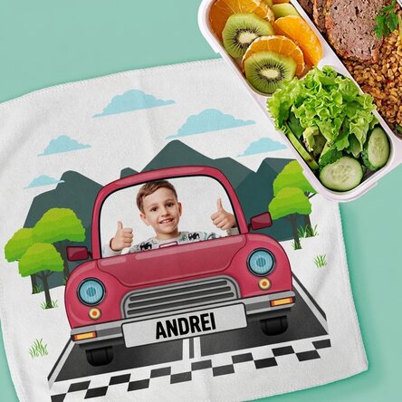 Personalised towel with a photo and text for children - Car