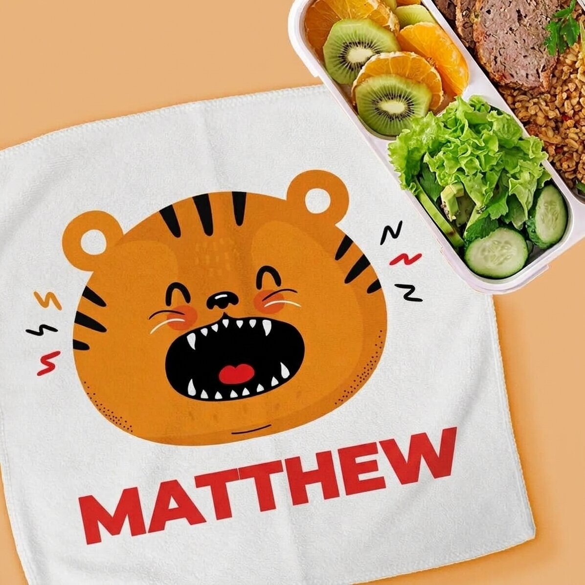Personalised towel with text for children - Tiger