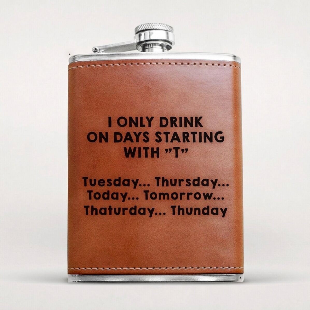 Personalised leather-covered hip flask - I only drink...