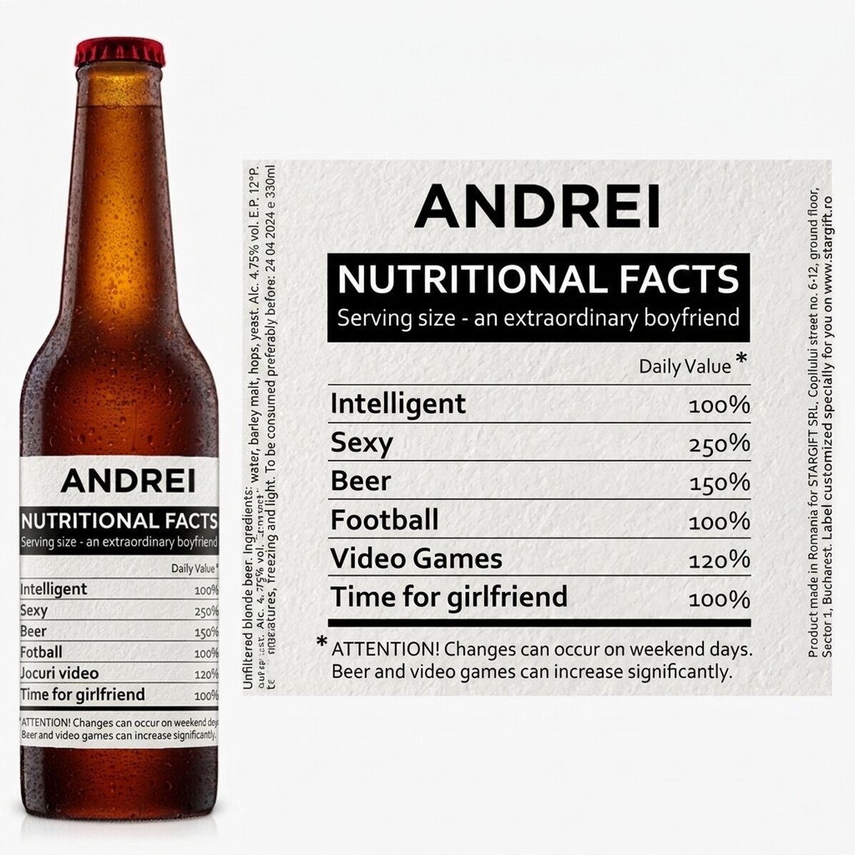 Personalised beer with text - Nutritional values