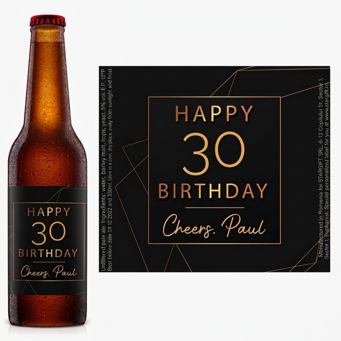 Personalised beer with text - Happy birthday Gold