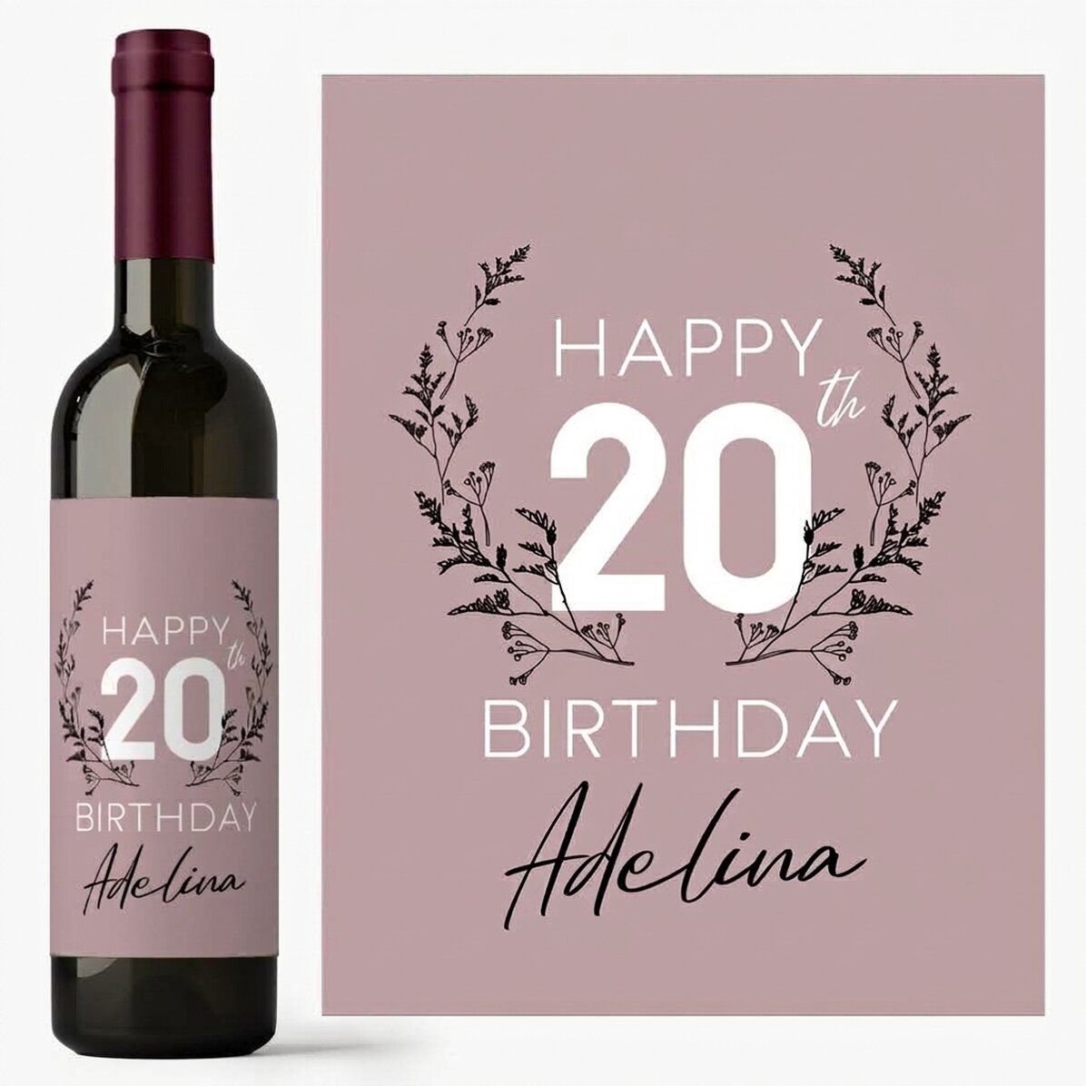 Personalised wine with birthday text - Floral