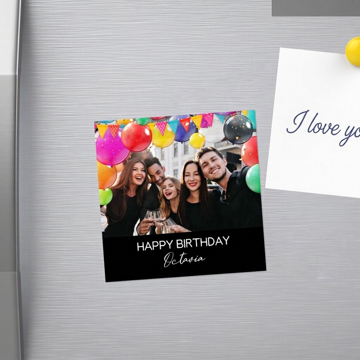 10x10 magnet personalised with a photo and text - Happy Birthday