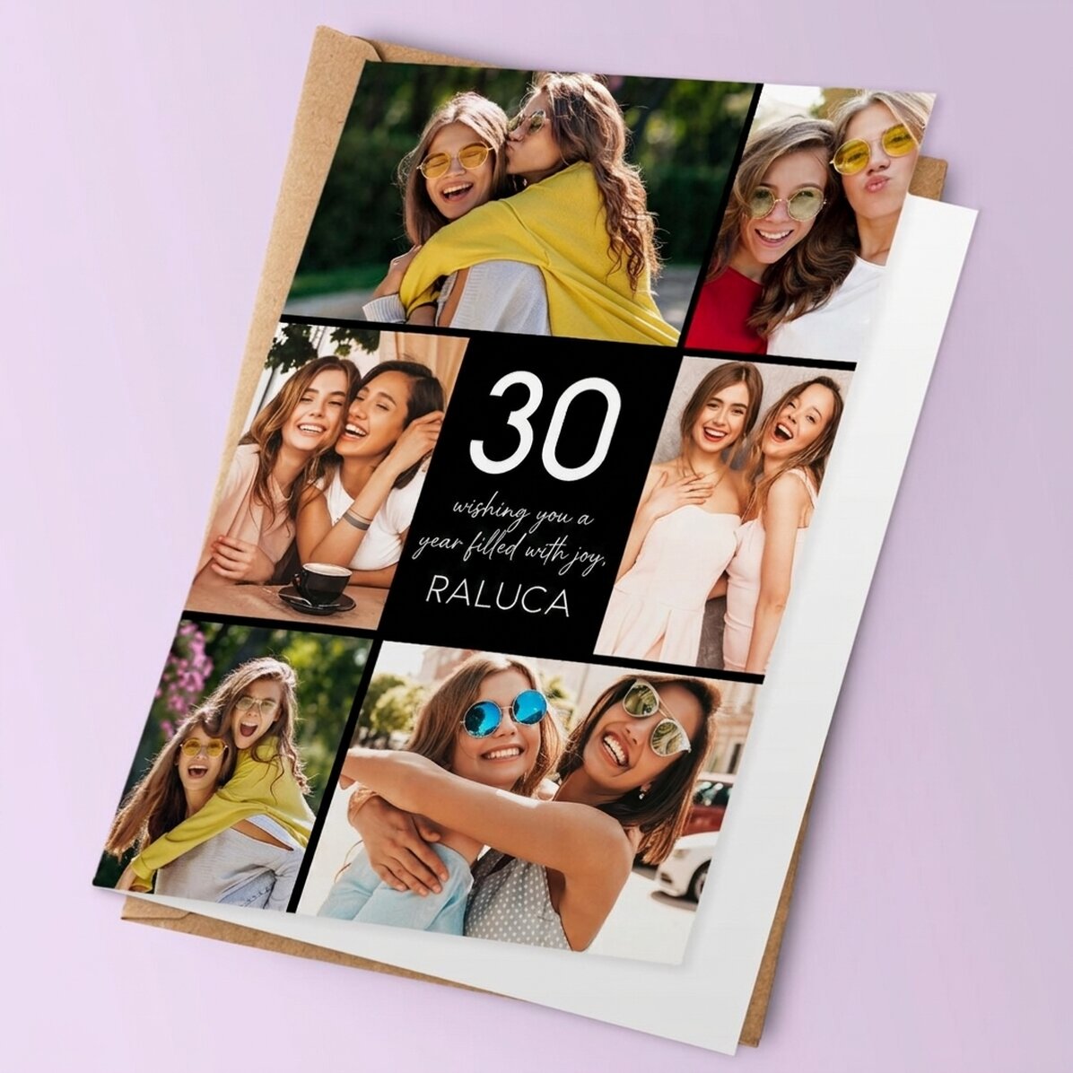 Personalised card with photos and text on the back