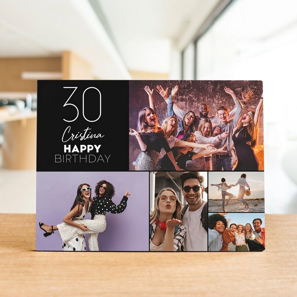 Personalised desk photo frame with 5 photos and text - Happy birthday